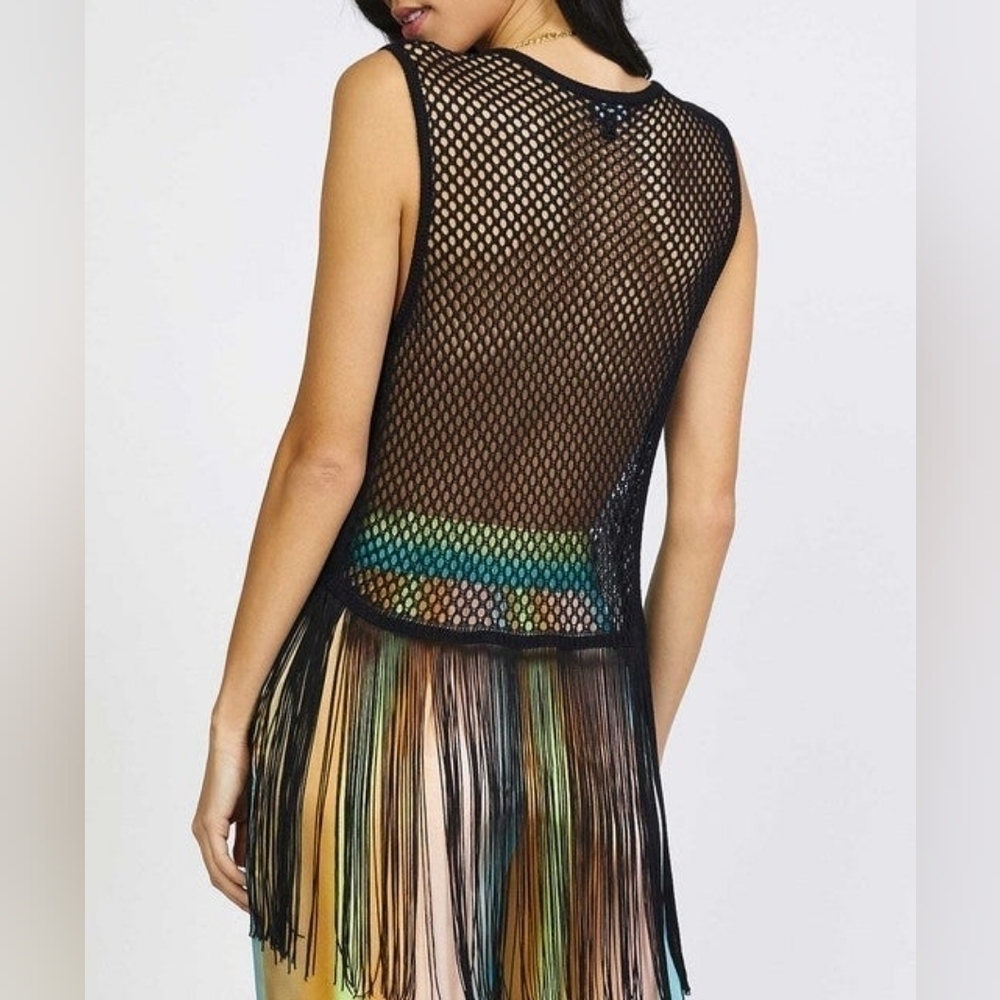 SLEEVELESS CREW NECK CROCHET SWIM COVERUP - Picture 4 of 5